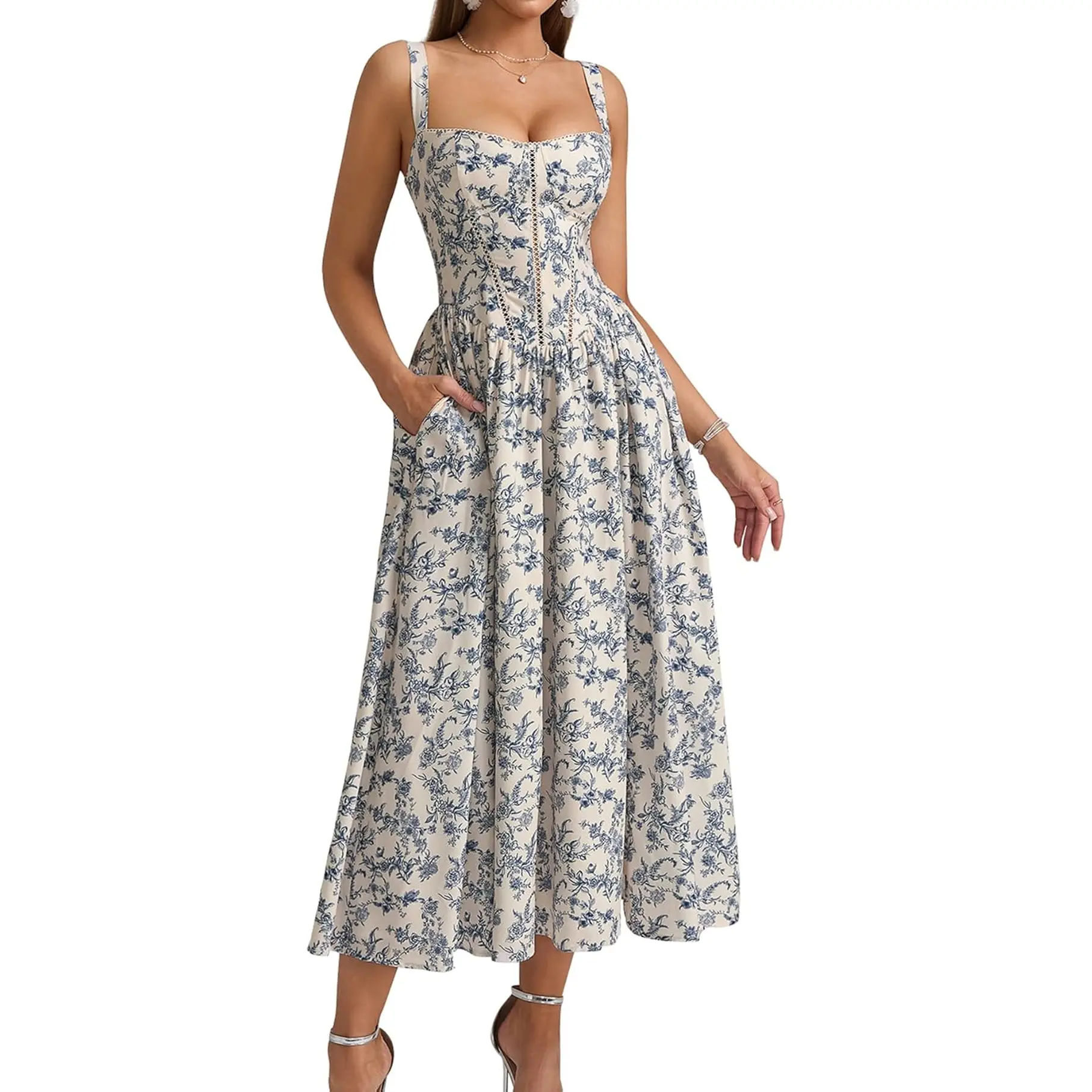 KUTUMAI Floral Corset Midi Dress Flowy Slit Summer Spring Wedding Guest Dresses for Women Sundress with Pockets - TikTok Shop KUTUMAI Floral Corset Midi Dress Flowy Slit Summer Spring Wedding Guest Dresses for Women Sundress with Pockets - TikTok Shop