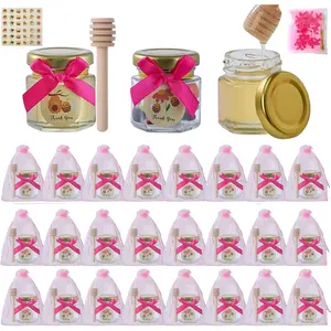 Mini Honey Jars with Dipper- Small Honey Jars for  Shower Party Favors,Wedding Favors,30 Pcs 1.5oz Glass Jars with Lids,Stickers, Bags and Bow,No Honey (Pink, 30)