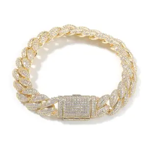 12mm Full-CZ Cuban Link Bracelet | Hip-Hop Street Style | Men's Versatile Statement Accessory