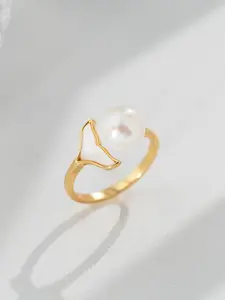 Freshwater Pearl Ring, 8-9mm Open Shell Design, S925 Silver Color, Flawless Round Shape, Pearl Jewelry for Women