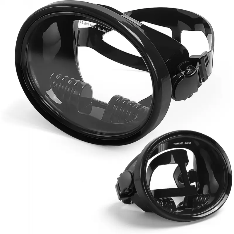 Adults' Snorkeling Gear Set - Black + Black Diving Masks with Anti-Fog Tempered Glass, Oval Silicone Skirt, Easy Equalization, Impact-Resistant, Comfortable Fit for Spearfishing, Freediving