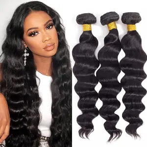 Gefily[12A]Human Hair Bundles 18 20 22 Inch Loose Wave Bundles Human Hair 100% Unprocessed Brazilian Virgin Hair 3 Bundles Double Weft Hair Extensions for Black Women Natural Black