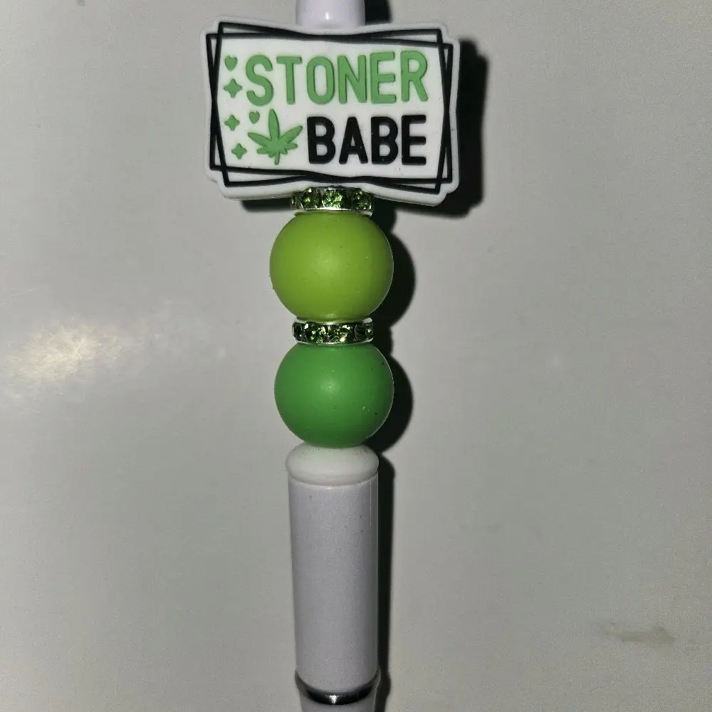 Stoner Babe Green Bead Pen Topper with Leaf Design and Green Beads for Personalized Writing Tools