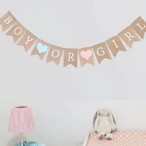 Gender Reveal Banner for Boys or Girls, Rustic Baby Baptism Decoration, Polyester Material, Indoor Outdoor Use, Photo Prop, Room Decor Banner, Party Decorations Banners