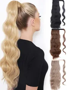 Magic Tape Water Wave Long Curly Ponytail Wig, One Piece Fluffy Egg Roll High Ponytail, Easy Wear Synthetic Hair Extension, Synthetic Clip Hairpiece, Synthetic Wavy Hair, Synthetic Hair Wigs