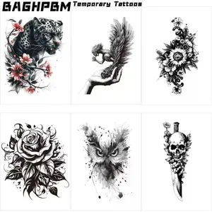 BAGHPBM Waterproof Temporary Tattoo Sticker Set, 6-Piece Wolf Head Totem Text Design, Makeup Cosmetic Half Arm Fake Tattoos