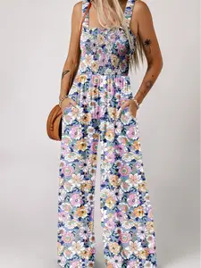 Elegant Floral Print High Waist Square Neck Jumpsuit, Women's Fashion One-Piece, Perfect for Parties & Special Occasions