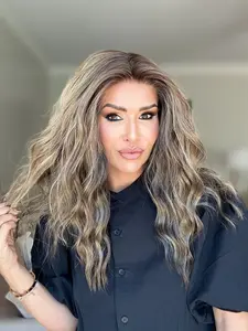 AISOM Mila Soft Taupe Blend Water Wave Lace Wig 16 Inches Low Density 13x4 Free Part Synthetic Lace Front Wig Glueless with Scandinavian Hairline for Daily Use