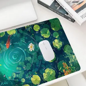 Lotus Pond Pattern Mouse Pad(Pad Only), 1 Count Rectangle Gaming Mouse Pad, Non-Slip Rubber Base Stitched Edge Desk Pad for Desk Laptop Desktop, Desk Accessories