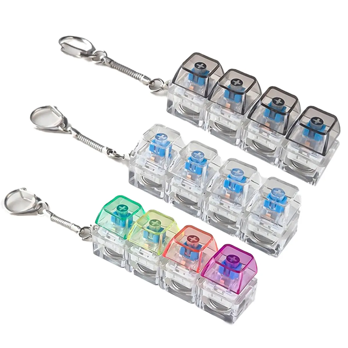 Keyboard Fidget Toys 4-Key with LED Lights, Clear Finger Clicker with Keychain, Satisfying Stress Relief for ADHD & Autism, Portable Desk Toy, Trending TikTok Gift for Valentine’s Day