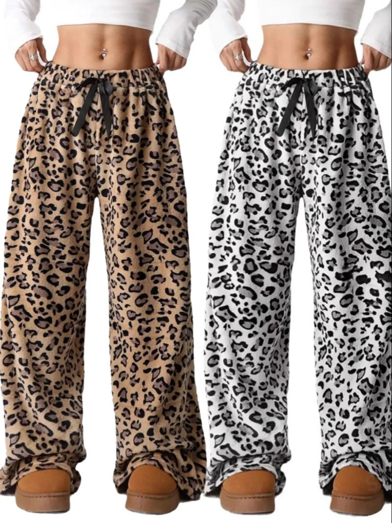 Women's Leopard Print Pants, Casual Comfy Loungewear Homewear Trousers Loungepants for Daily Wear, Ladies Bottoms for Fall & Winter, Womenswear