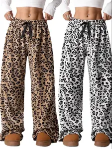 Women's Leopard Print Pants, Casual Comfy Trousers for Daily Wear, Ladies Bottoms for Fall & Winter