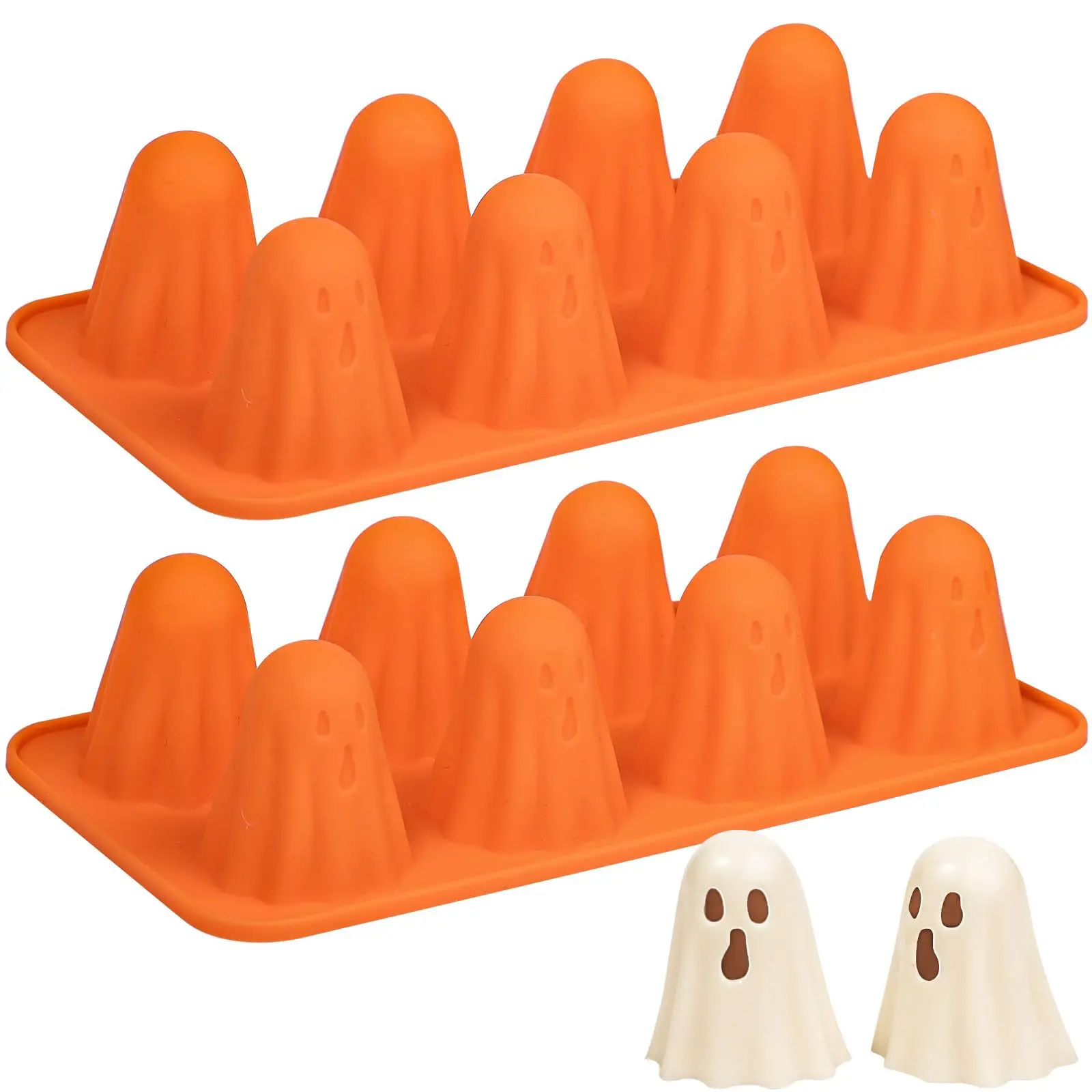 2PCS Ghost Silicone Molds for Chocolate, Jello, Ice Cube, Cake Decoration | Cute Ghost Molds with 2 Different Pack for Candy, Soap, Craft, Resin, Halloween Theme Party Decoration