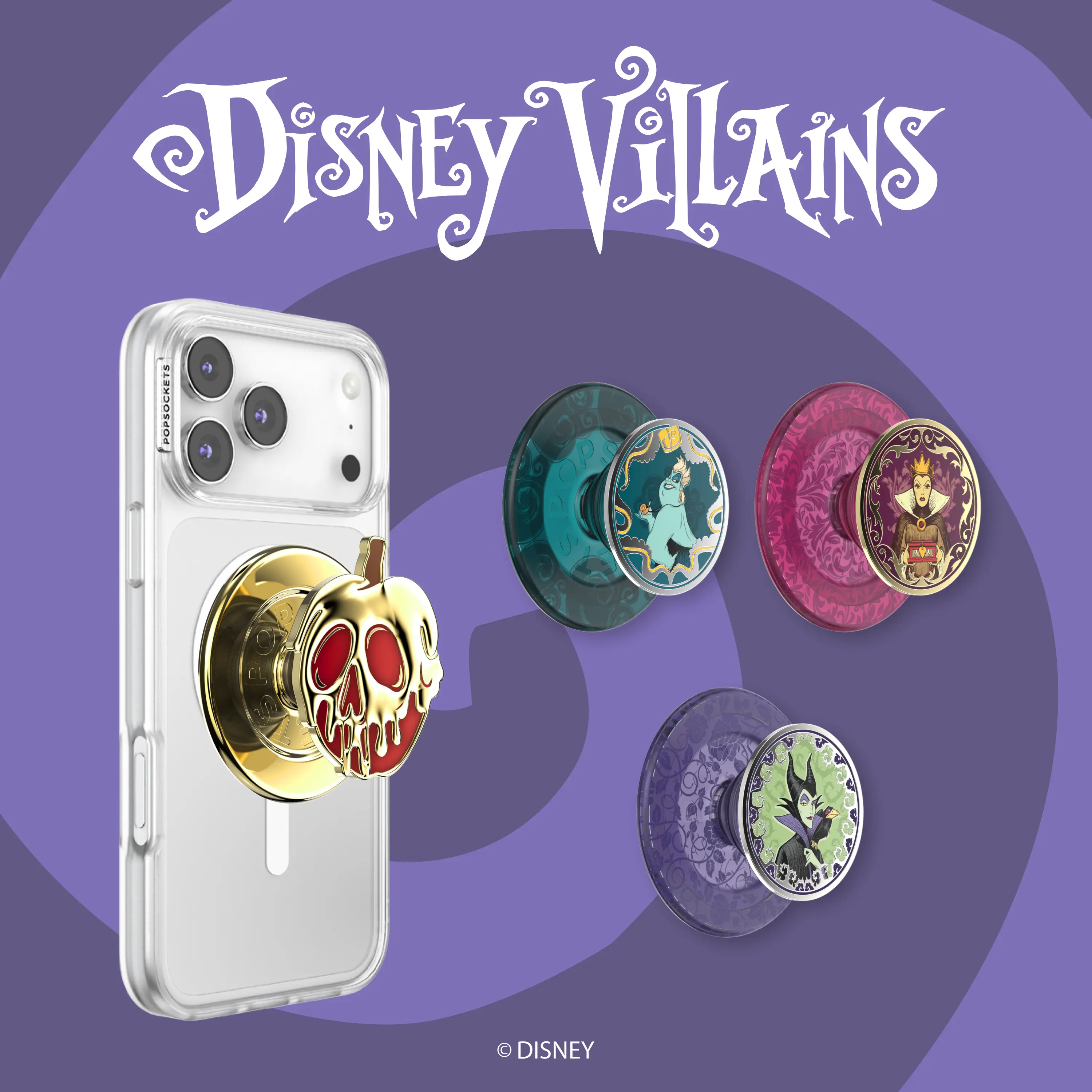 PopSockets Disney Villains MagSafe PopGrip  Cellphone Holder, Phone Holder Stand, Easy-Remove Mobile Accessory with Max Grip Hold, Magnetic Mount, Swappable PopTop