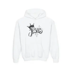 Youth Hoodie — 'Jesus' Crown Graffiti Cross Christian Sweatshirt