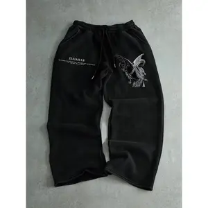 Men's Drawstring Waist Printed Sweatpants with Angel Print, Comfortable Stylish Casual Pants for Daily Wear, Suitable for Fall & Winter