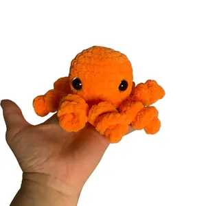 Neon Orange Plush Crochet Octopus - Soft & Snuggly with Sparkle Eyes - Perfect for Kids & Adults - Durable Polyester Yarn - Cozy Fiberfill Stuffed Toy