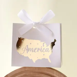 20 Mini Independence Day Gift Boxes, Usa Map Design, Paper Candy Bags with Ribbon, Ideal for Candies, Chocolates, Small Gifts, Party Favor Packaging