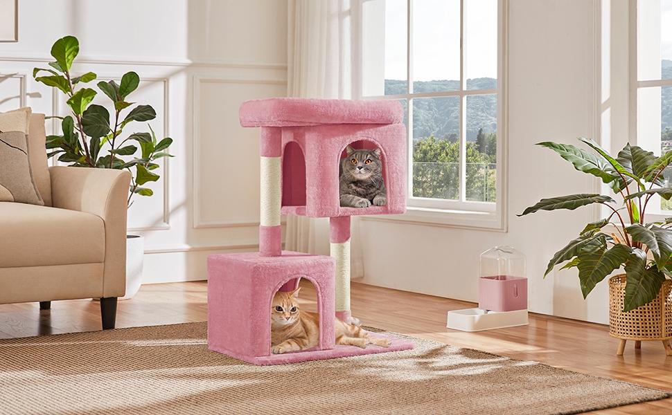 Yaheetech 33.5'' Cat Tree Tower with 2 Cozy Plush , Oversized Perch & Sisal Scratching Posts for Indoor Cats condo kitty