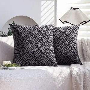 CANIRICA 2 Pack 18x18 Inch Throw Pillow Covers, Soft Short Plush Zebra Striped Decorative Pillowcases for Living Room Sofa Bedroom, Luxurious Wool Cushion Cover Easy to Match Home Decor, Singe Pattern