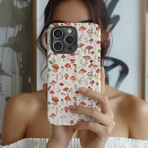 For IPhone 17 Case, Cottagecore Mushroom Botanical Print, Tough Protective Cover for IPhone 16 15 14 13 12 11 Pro Max Plus