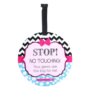 Three Little Tots Stop No Touching Newborn Baby Girl Zig Zag Stroller and Car Seat Sign Tag