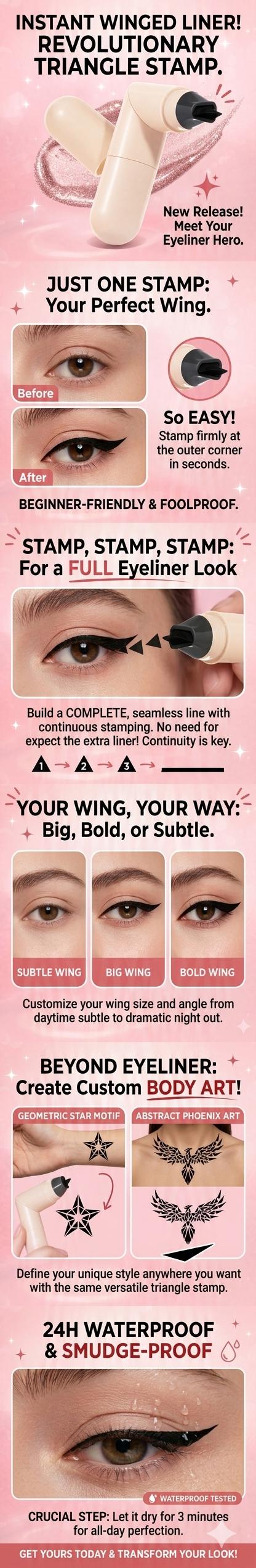 New Sharp Triangle Eyeliner Stamp | Waterproof 24H Long-wear Winged Liner | Beginner Friendly & Customizable Wing Sizes | Multi-use for DIY Tattoos