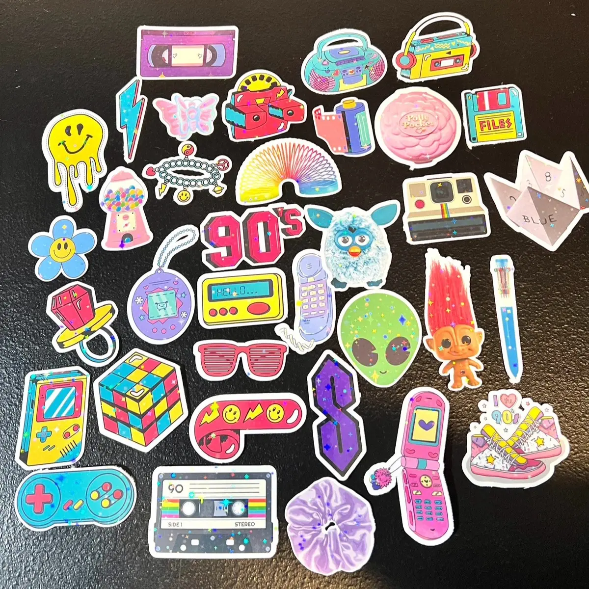 90s Nostalgia Holographic Sticker Pack – Water Resistant Vinyl Stickers