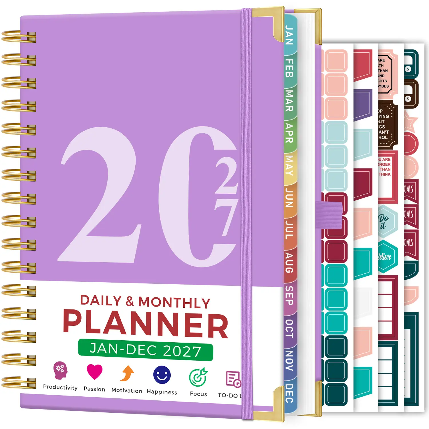 2027 Planner, Jan.2027 - Dec.2027 Daily & Monthly Calendar Book with 12 Month Tabs, Hourly Schedule, 4 Planning Stickers, Inner Pocket, Hardcover Planner Book for Office School Supplies, 6.5" X 8.4"