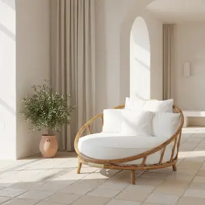 Rattan Bamboo Round Daybed Outdoor Sofa Chair