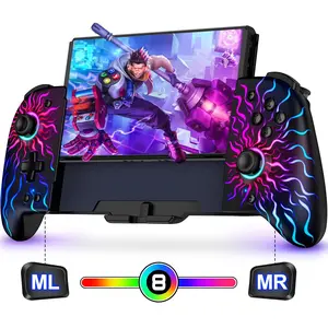 Hall Effect Joystick Controller for  Switch/OLED, Wireless One-Piece Handheld Switch Joypad - Macro, Adjustable RGB Light, Ergonomic Grip, Turbo, Flame Pattern