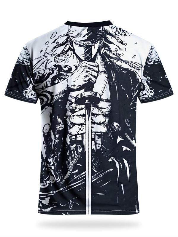 Japanese Anime Men's Football Jersey & Samurai Pattern Round Neck Comfortable Sports Top, Fitness Top, Sweat-Wicking Knit Fabric, Casual Wear Japanese Anime Men's Football Jersey & Samurai Pattern Round Neck Comfortable Sports Top, Fitness Top, Sweat-Wicking Knit Fabric, Casual Wear