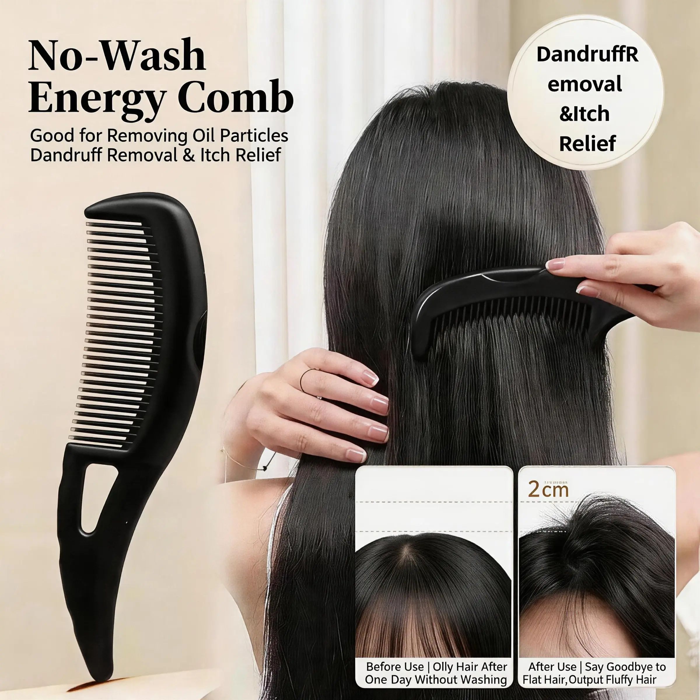 2pcs household dandruff comb, scalp care massage energy comb, plastic wide hollow tooth button comb, suitable for men's and women's hair brushes