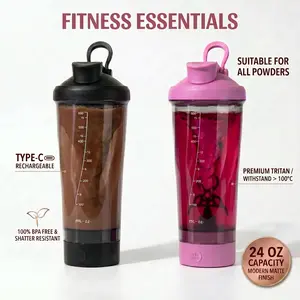 Electric Protein Shaker Bottle, 24oz Rechargeable Mixer Cup for Gym, Detachable Base, BPA-Free Tritan, Type-C Charging Rechargeable Electric Shaker Bottle - 24oz Blender Cup for Protein Powder, Smoothies & Meal Replacement, Dishwasher Safe,