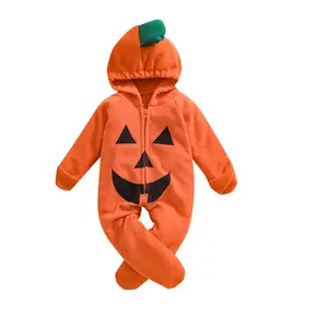 Newborn Baby Boys Girls Halloween Pumpkin Costumes Romper Long Sleeve  Hooded Jumpsuit Halloween Outfits Warm Outwear