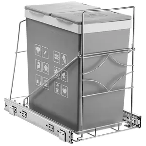 Adjustable Stainless Steel Under Cabinet Pull Out Trash Can Holder, Under Sink Slide Out Garbage Shelf Fits 7-11 Gallon Trash Can (Trash Can Not Included)
