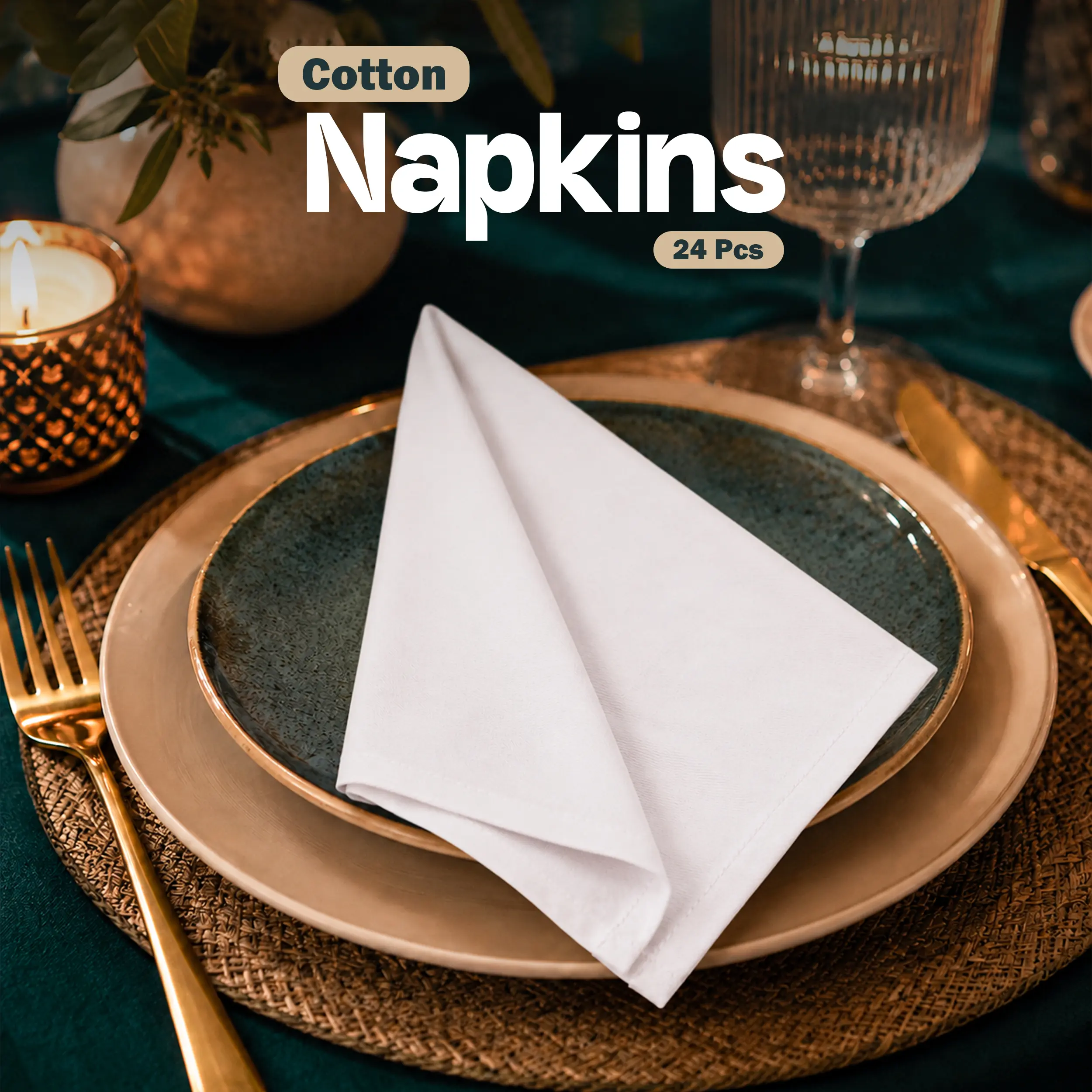 Kichly 24-Pack Reusable Solid Cotton-Poly Woven Cloth Napkins - Absorbent Sheets Cloth Napkins, Machine Washable Kitchen Linens for Dinners, Parties