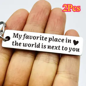 2Pcs Stainless Steel Love Keychain - Perfect Anniversary, Valentine's Day Gift for Him or Her | Simple & Elegant Design