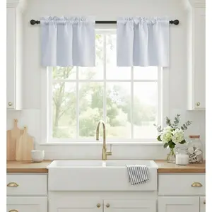 NICETOWN Small Window Blackout Curtains Energy Efficient Kitchen Adjustable Rod Pocket Tier Panels Short Curtains for Basement (2-Pack, W29 x L24-Inch 1.6 inch Header, Greyish White)