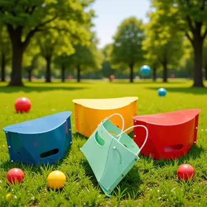 Portable plastic folding stool for home and outdoor use. Lightweight and compact, ideal for travel, picnics, gatherings and queuing, suitable for both kids and adults.