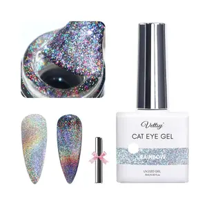 Universal Rainbow Cat Eye Gel Nail Polish, Soak off Holographic Laser Cat Eye Gel Nail Polish Galaxy Chameleon Magnetic Gel with Magnetic Stick for Salon Designs and DIY Manicure Art 15ML