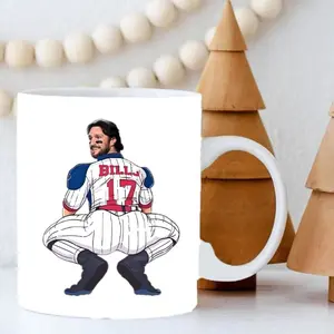 Josh Allen Baseball Player Pattern Coffee Mug, 1 Count Creative Baseball Design Coffee Cup, Drinking Cup for Home Office Use, Gift for Baseball Fans