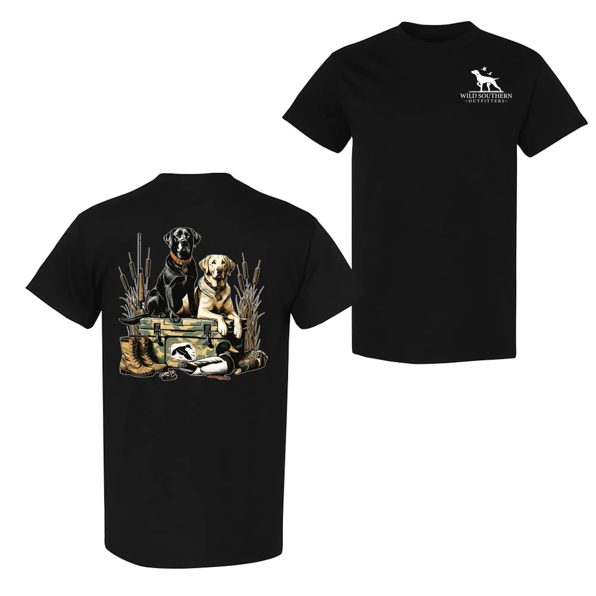 Labrador Duck Hunting T-Shirt, Black & Yellow Lab Retriever Graphic Tee, Southern Outdoor Waterfowl Shirt, Unisex Cotton Hunting Gift