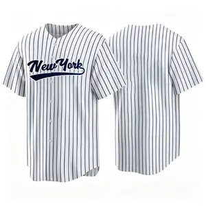 Mens Striped Baseball Jersey, New York Letter Print Button-Down Short Sleeve Shirt, Breathable Casual Sportswear for Training, Streetwear & Fan Outfits