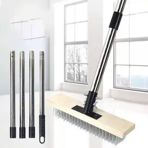 Four-Section Assembly Structure, Stainless Steel Wire Brush Industrial Rust Removal Short Hair Floor Brush, Factory Courtyard Road Moss Cleaner, 1 Piece, Cleaning Tools
