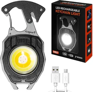 Keychain work lamp / Keychain flashlight - 7 lighting modes, portable rechargeable emergency work lamp, with foldable stand, suitable for fishing, camping and hiking