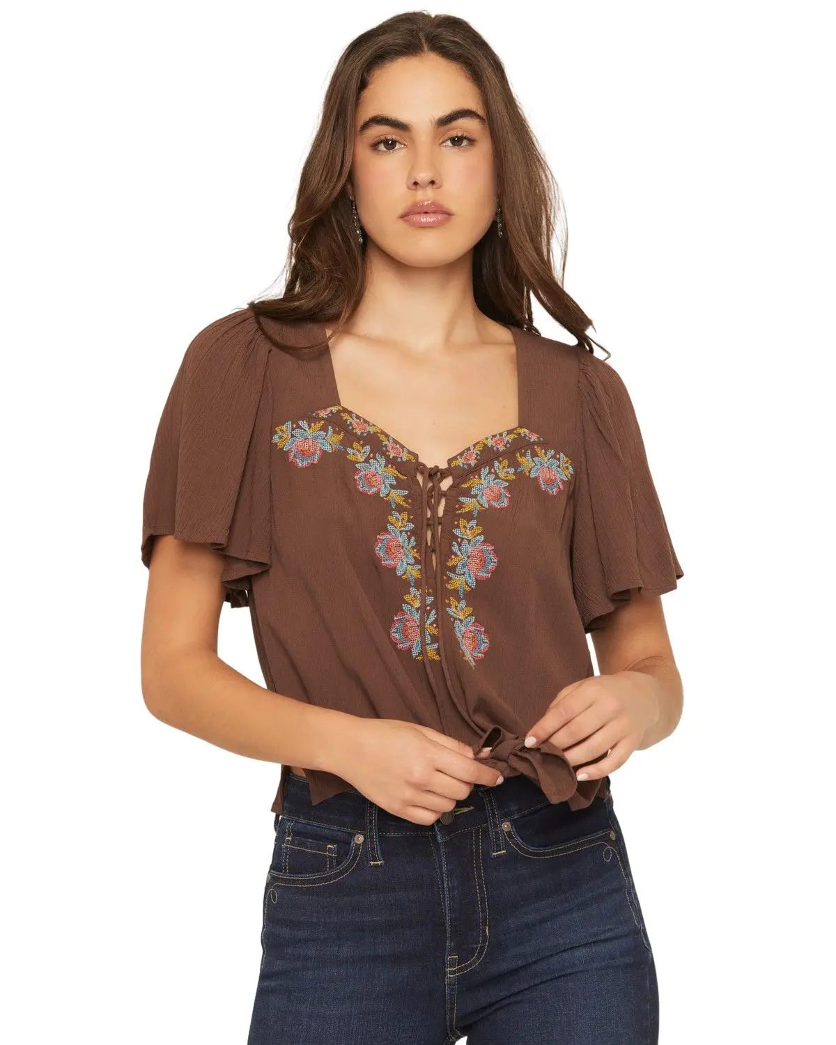 Shyanne Women's Women'S Floral Embroidered Short Sleeve Shirt - Swfa25w7-Bn Shyanne Women's Women'S Floral Embroidered Short Sleeve Shirt - Swfa25w7-Bn