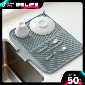 Belife Dish Drying Mat for Kitchen Counter Non-Slip Drain Pad with Built-in Drain Heat Resistant Stone Drying Mat 16.9 x 14.6 Quick Drying Anti-Slip Food Grade Silicone Multifunctional Mat summervibes