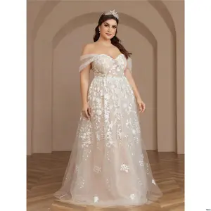 Dress Women Bridal Floral Romantic Belle tiktok Luxury Off Shoulder Embroidery Plus Size Gown For Train Wedding White Elegant