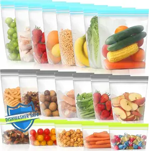 20 Pack  Freezer Bags Dishwasher Microwave Safe, Stand Up  and   Sandwich Bags, Leakproof  Storage Bags for Meal Prep - 8 Gallon 7 Sandwich 5 Snack
